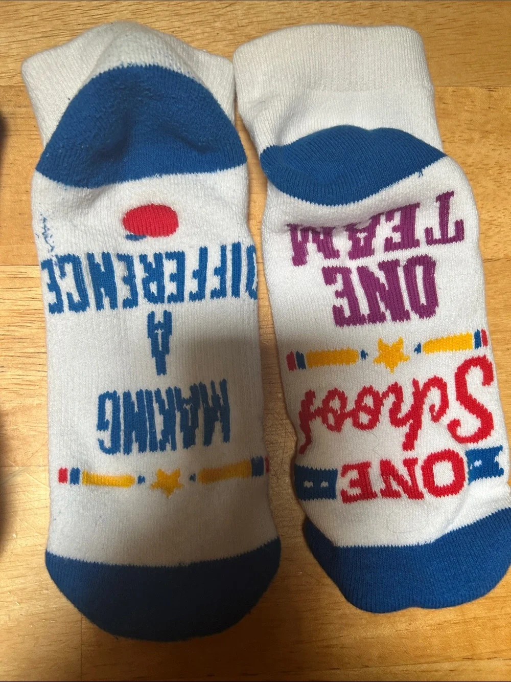 I Teach White Crew Socks with Blue Accents - Teacher Message Set